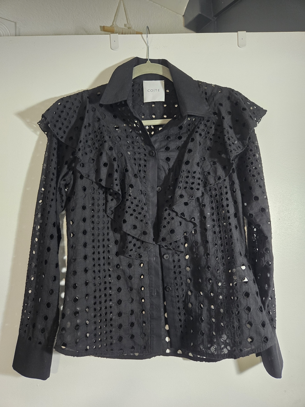 CO|TE Black Eyelet Ruffle Button-Up Blouse